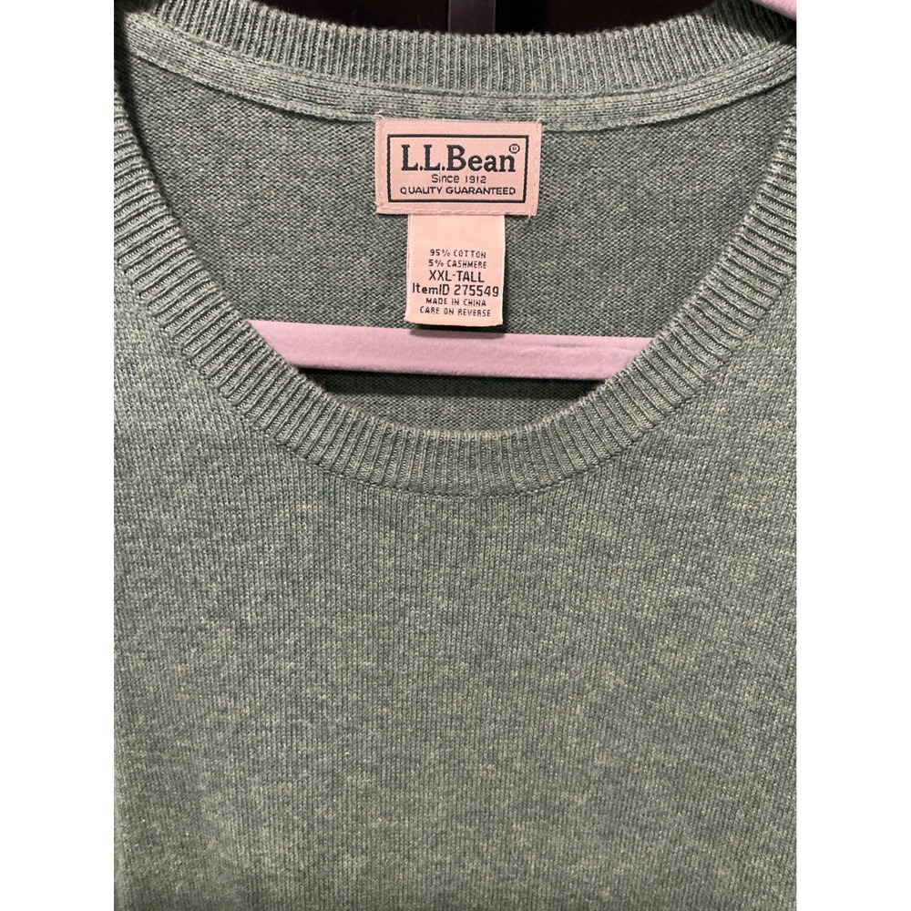 LLBean Mens XXL Tall Cashmere Blend Green Crew Neck Long Sleeve Sweater - Picture 2 of 8